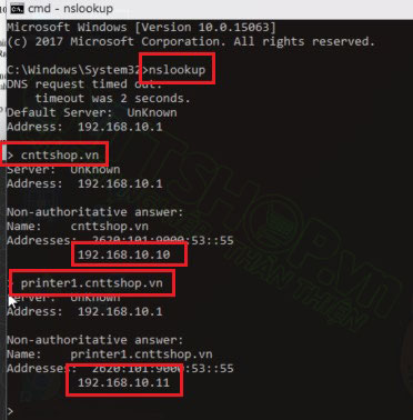sử dụng lệnh nslookup để kiểm tra xem DNS có phân giải đúng tên miền không