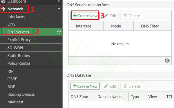 truy cập vào menu DNS Servers