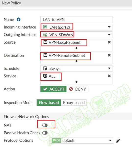 tạo policy cho chiều từ LAN vào VPN