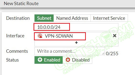 cấu hình 1 static route cho dải VPN