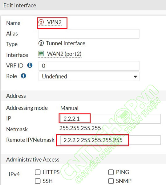 đặt IP cho VPN2 interface