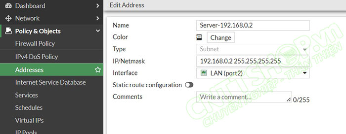 Create address for server 192.168.0.2