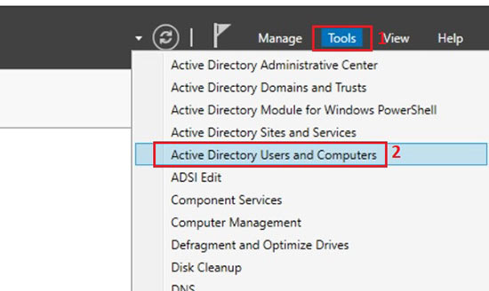  truy cập vào Active Directory Users and Computers
