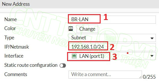 tạo address cho dải LAN của BR
