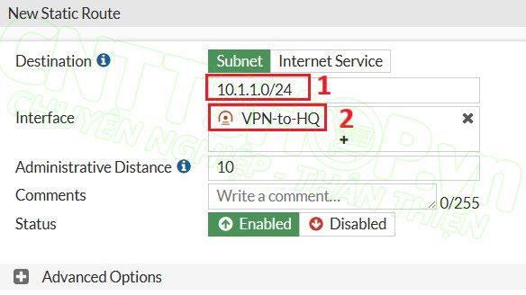 cấu hình static route cho dải VIP của HQ
