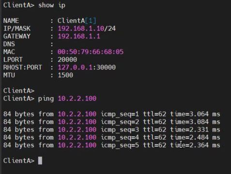 test ping từ client A thuộc site HQ sang 1 server thuộc site BR