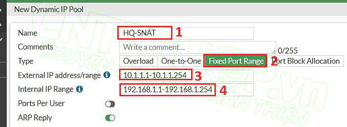 cấu hình source NAT trên firewall HQ