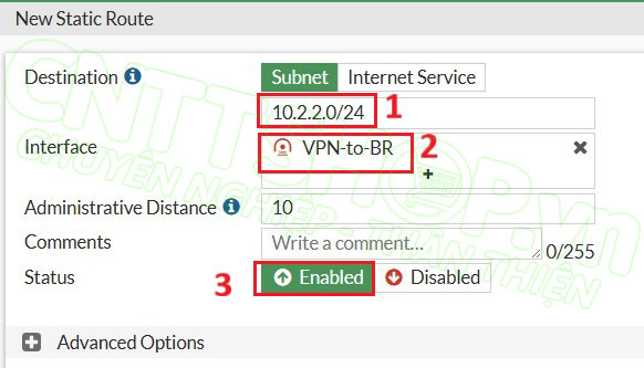 tạo route cho dải 10.2.2.0/24 đẩy qua VPN tunnel