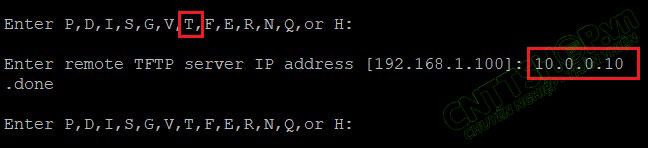 nhấn phím T để cài đặt IP cho TFTP server