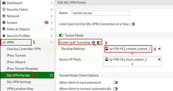 chỉnh sửa SSL VPN tunnel trên firewall BR