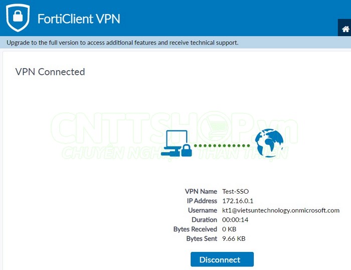 kết nối VPN bằng tài khoản microsoft entra ID thành công