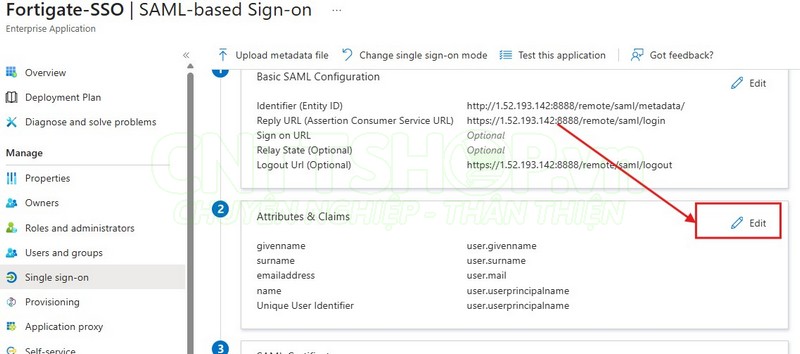 chỉnh sửa Attributes & Claims trên entra ID