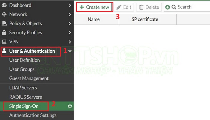 truy cập vào menu single sign-on trên fortigate
