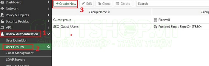 truy cập vào menu User Groups trên fortigate