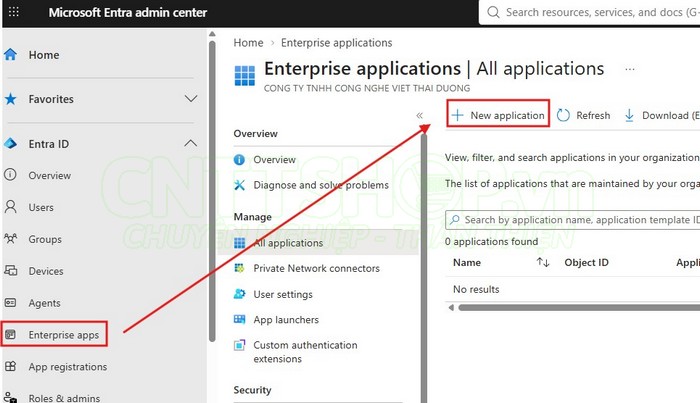 vào menu enterprise app trên entra id để tạo application mới