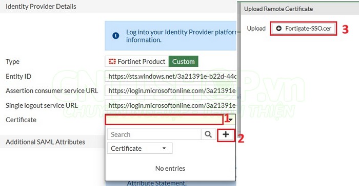 upload certificate vừa tải về lên fortigate