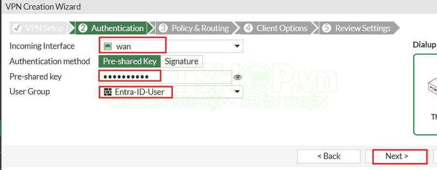 cấu hình các thông số VPN authentication