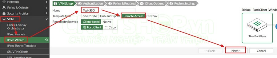 truy cập vào menu vpn wizard để tạo VPN remote access