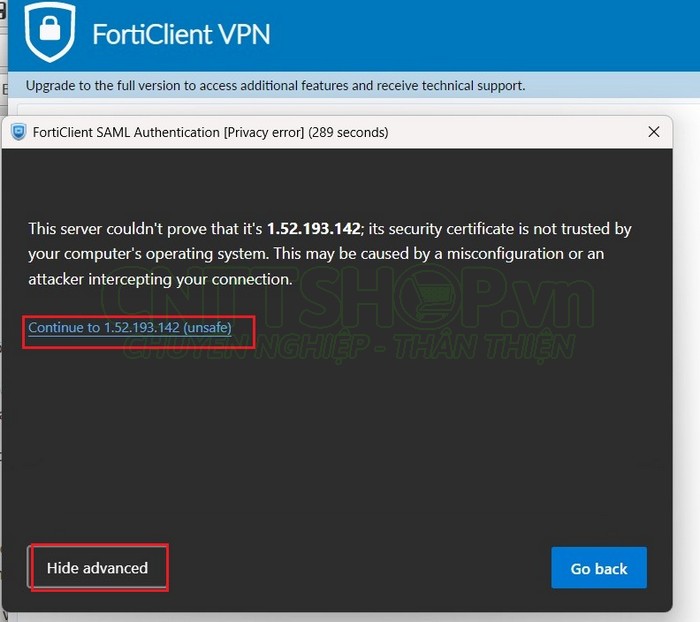 cảnh báo warning khi sử dụng SSL mặc định