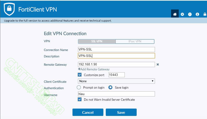kết nối SSL VPN thông qua FortiClient VPN