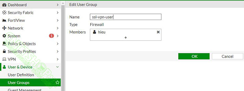 tạo group user và add các ssl vpn user vào