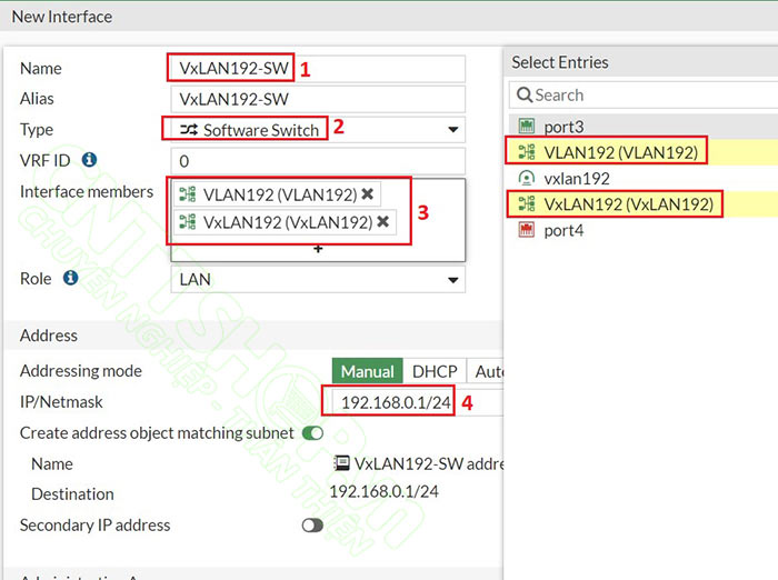 tạo software switch để ánh xạ VLAN và VxLAN
