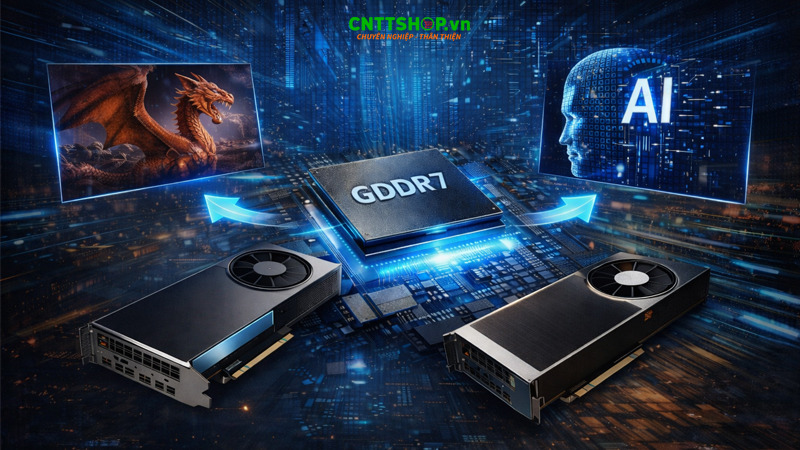 Bộ nhớ VRAM GDDR7 giúp tăng hiệu năng các tác vụ xử lý dữ liệu lớn