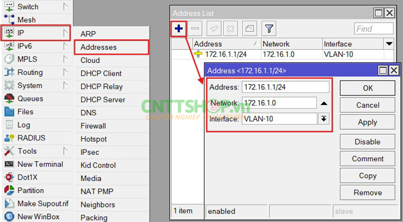 Đặt IP VLAN 10 router MikroTik