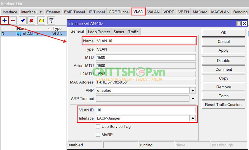 Add VLAN vào interface LACP MikroTik