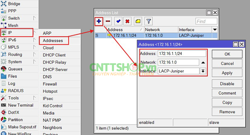 Đặt IP trên interface LACP router MikroTik