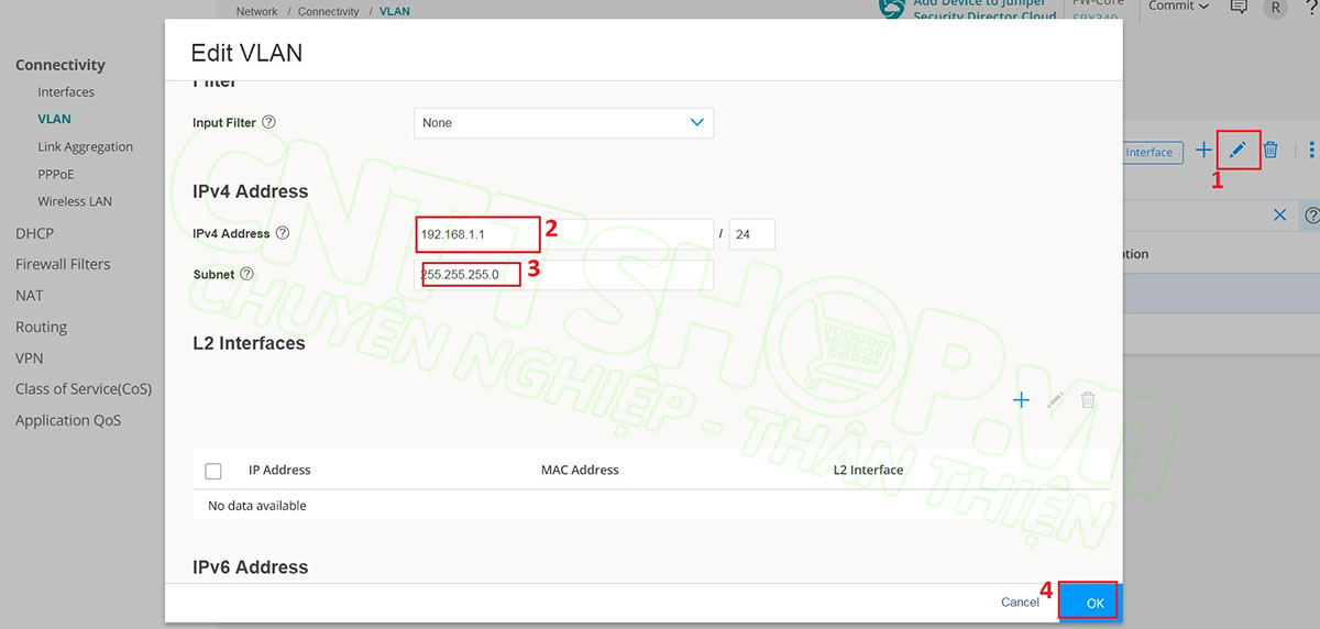 cấu hình IP cho interface vlan