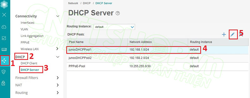 truy cập vào menu dhcp server để cấu hình