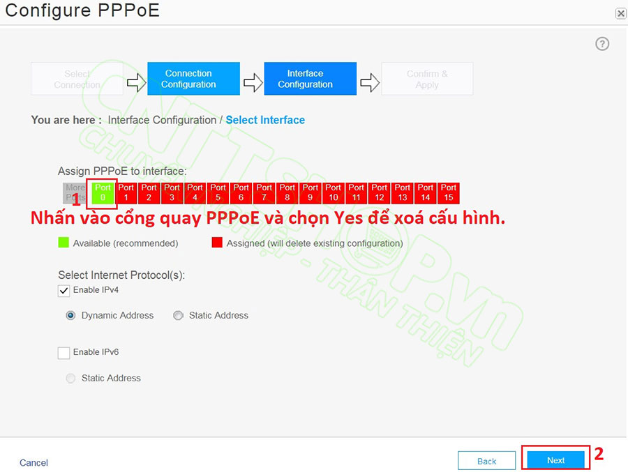 chọn cổng để quay PPPoE