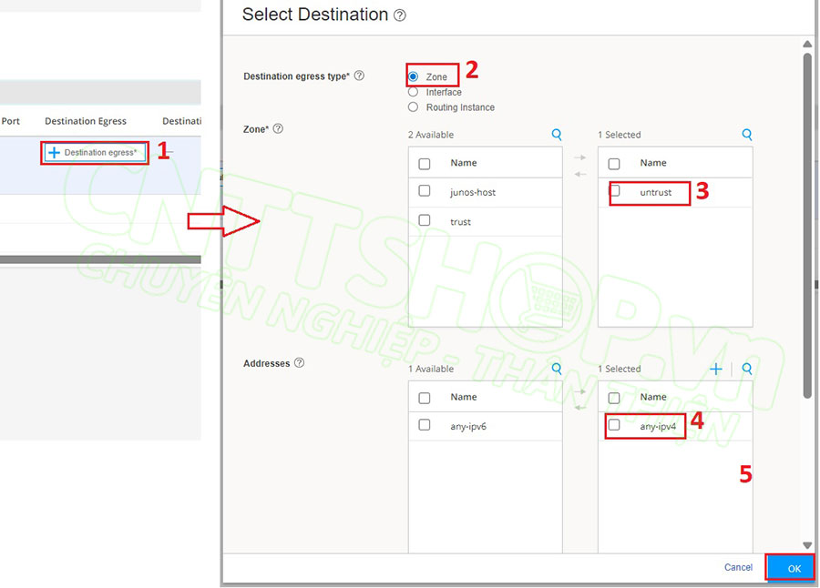 thiết lập các thông số cho địa chỉ đích
