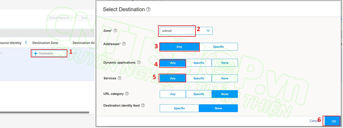 cấu hình destination cho firrewall rule