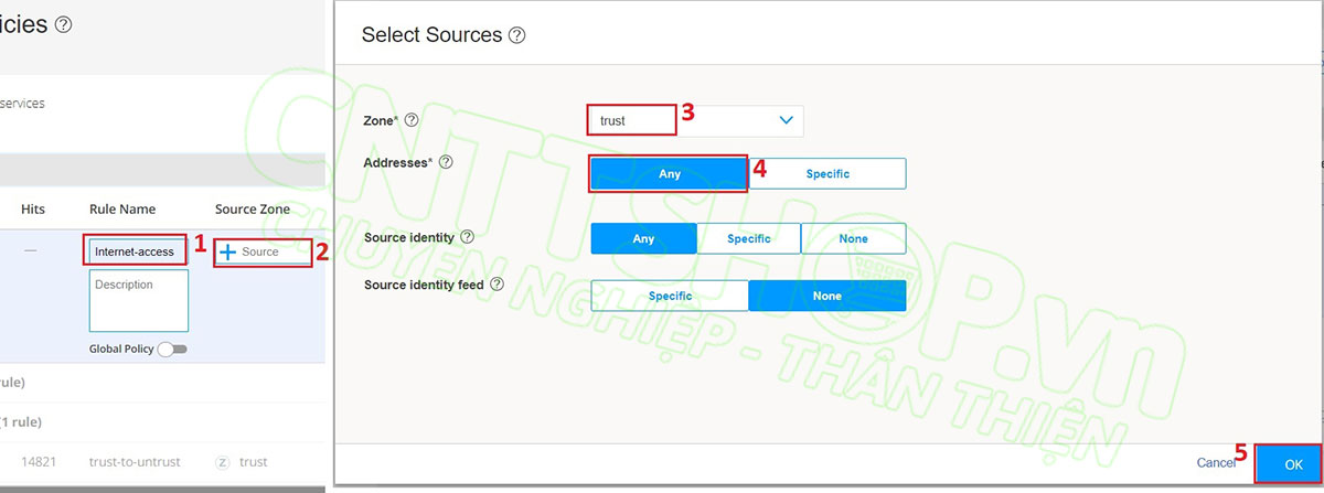 cấu hình các thông số IP nguồn cho firewall rule