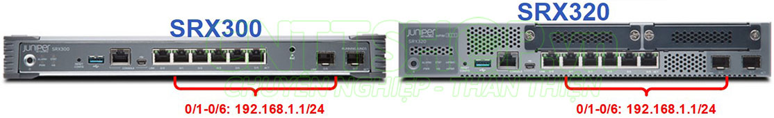 thông tin cổng và IP mặc định trên firewall Juniper SRX300 và SRX320
