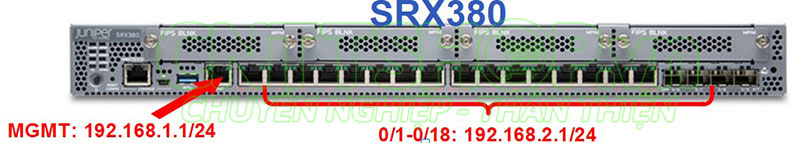 thông tin cổng và IP mặc định của firewall Juniper SRX380