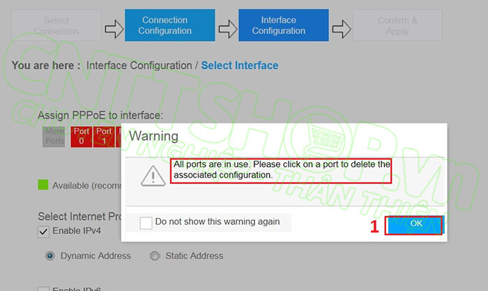 nhấn ok để chọn cổng