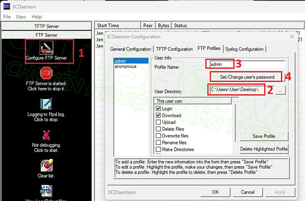 cấu hình thông tin FTP trên phần mềm 3cdaemon