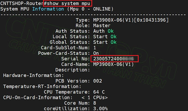 show system mpu trên router Maipu để kiểm tra serial