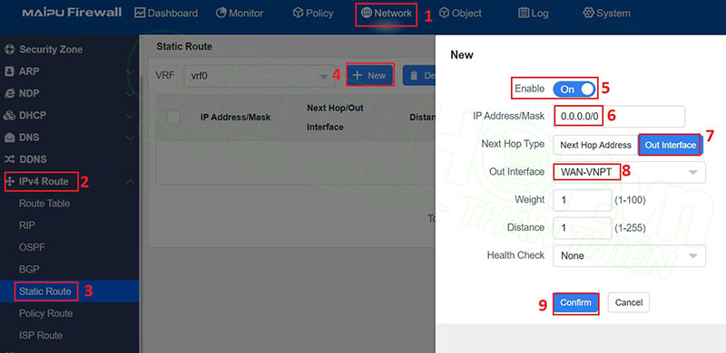 cấu hình default route cho firewall