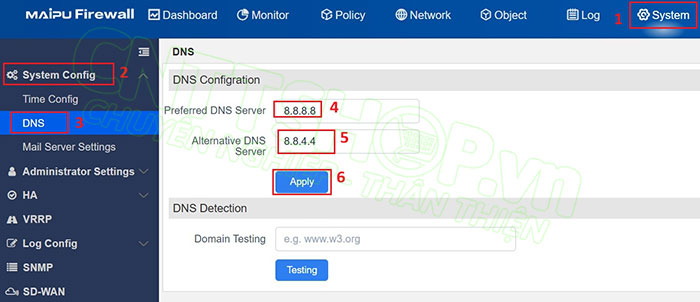 Cấu hình DNS cho firewall xử lý các traffic nội bộ