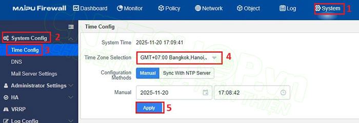 cấu hình thời gian trên firewall Maipu