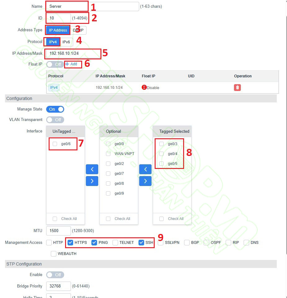 cấu hình vlan 10 cho server