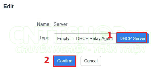 chọn type là DHCP Server cho các Interface VLAN