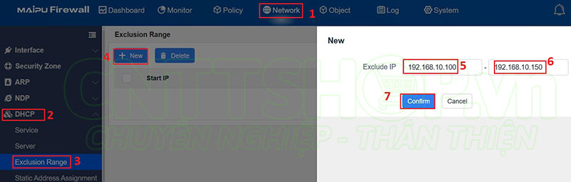 loại trừ 1 số IP ra khỏi DHCP Pool