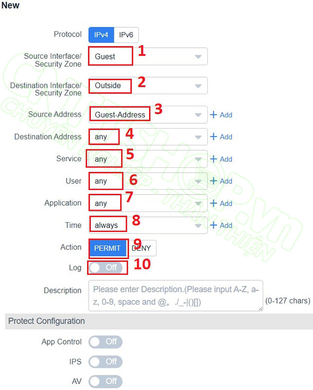 tạo policy cho VLAN guest ra internet
