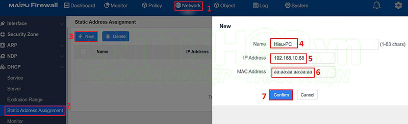 cấu hình static binding để gán tĩnh IP cho 1 client cụ thể