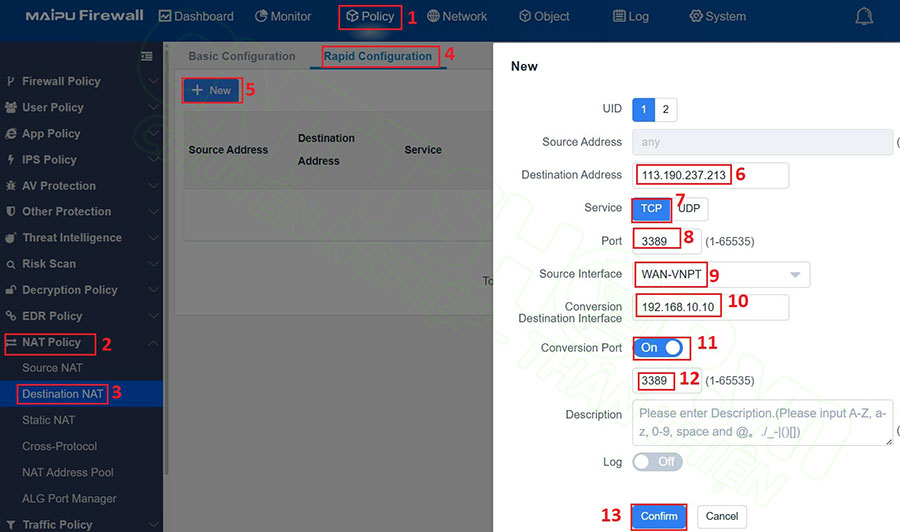cấu hình destination NAT để mở port